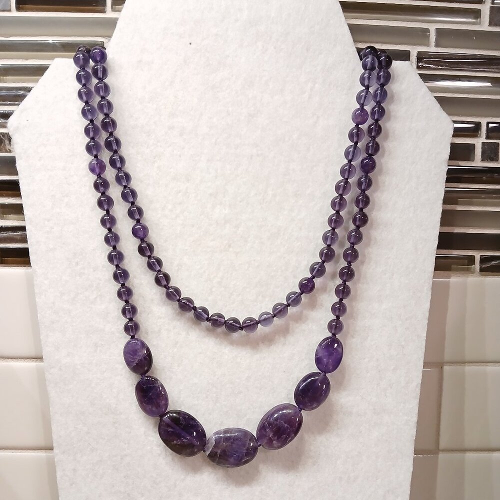 Vintage 1970s Double Amethyst Bead Necklace